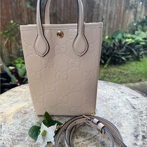 Gucci Light Beige Embossed Crossbody Bag
